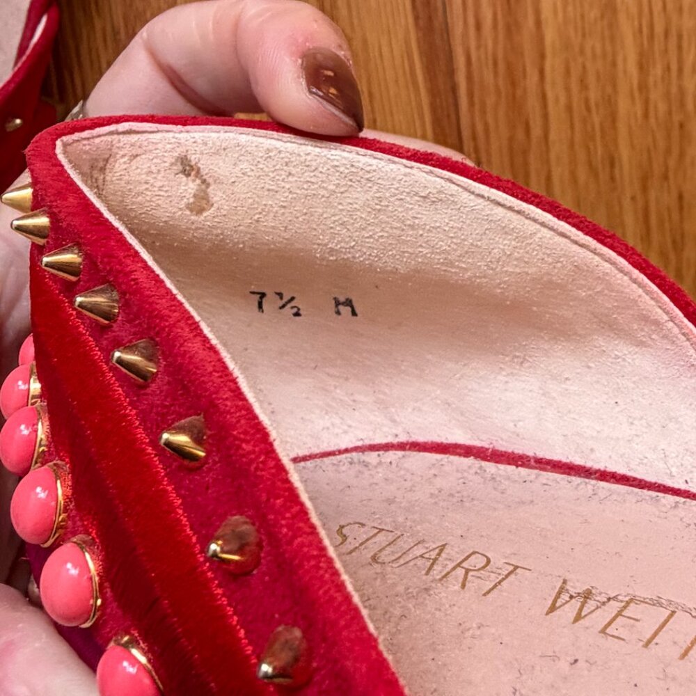 Stuart Weitzman Red Suede Flats With Gold Hardware - image 2